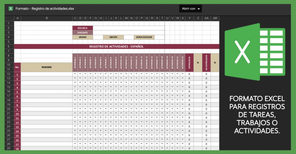 Formato Excel Para Registros De Tareas Trabajos O Actividades F3a 9873
