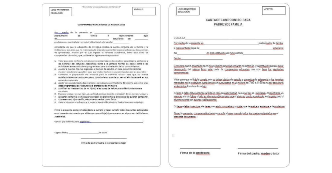 Acta de compromiso para padres de familia en Word